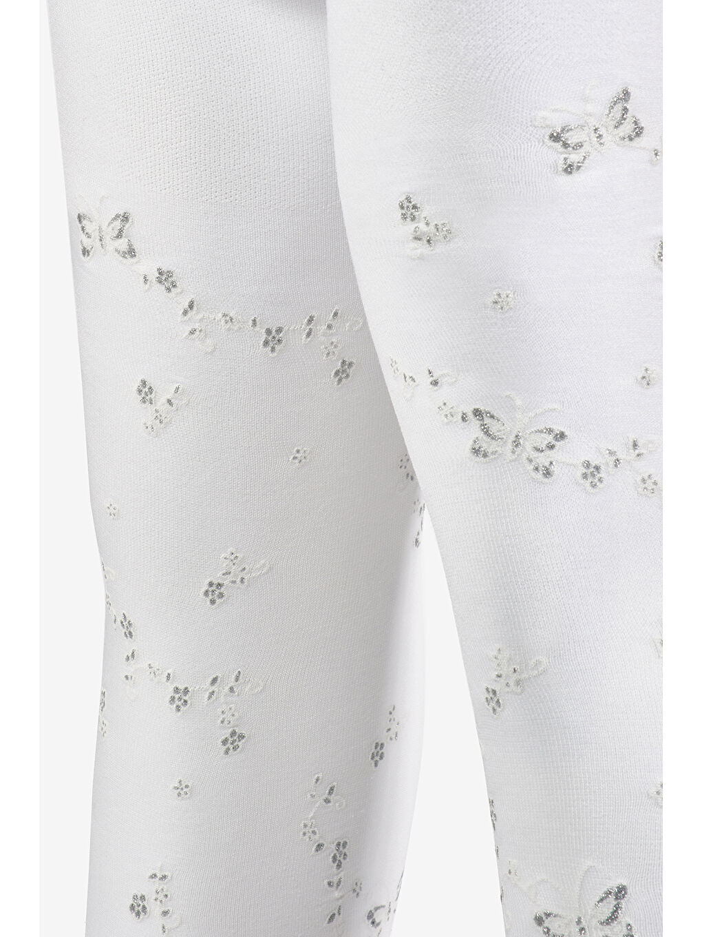 Beyaz Kelebek ve Çiçek Desenli Kız Çocuk Külotlu Çorap-1