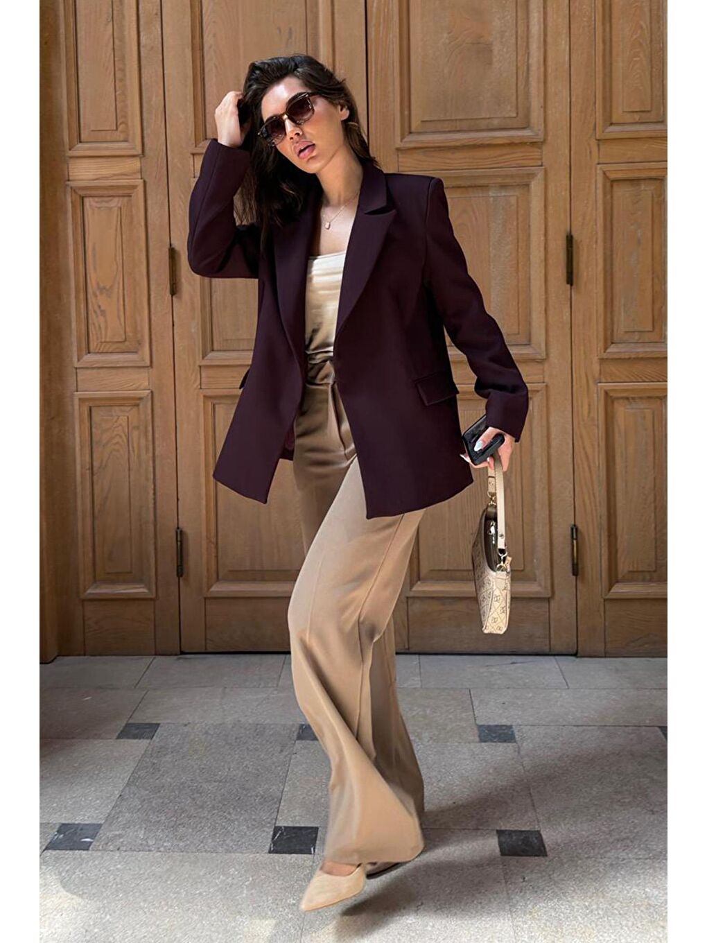 Mürdüm Astarlı Kadın Blazer Ceket Mg2508-5