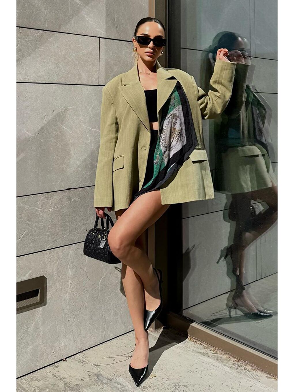 Çağla Yeşili Keten Blazer Kadın Ceket Mg2443