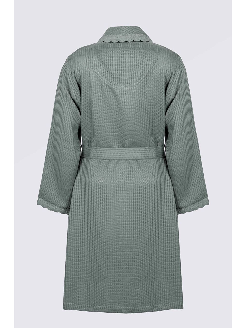 Alessa Kadın Pike Bornoz %100 Organik Pamuk Jakarlı Yeşil-1