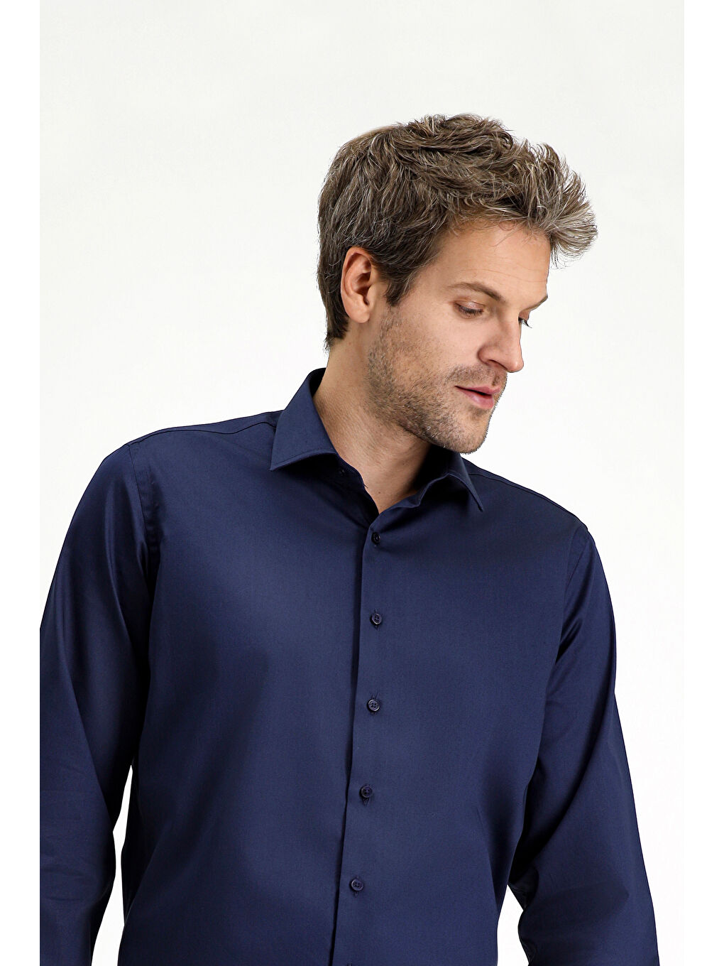Lacivert Uzun Kol Klasik Pamuk Gömlek