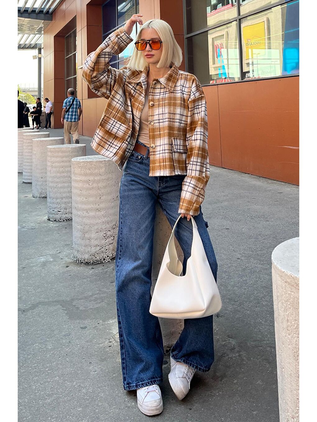 Kahverengi Camel Düğmeli Gömlek Yaka Oduncu Kısa Ceket Mg2181