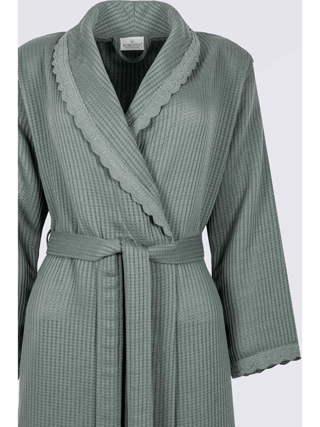 Alessa Kadın Pike Bornoz %100 Organik Pamuk Jakarlı Yeşil-2