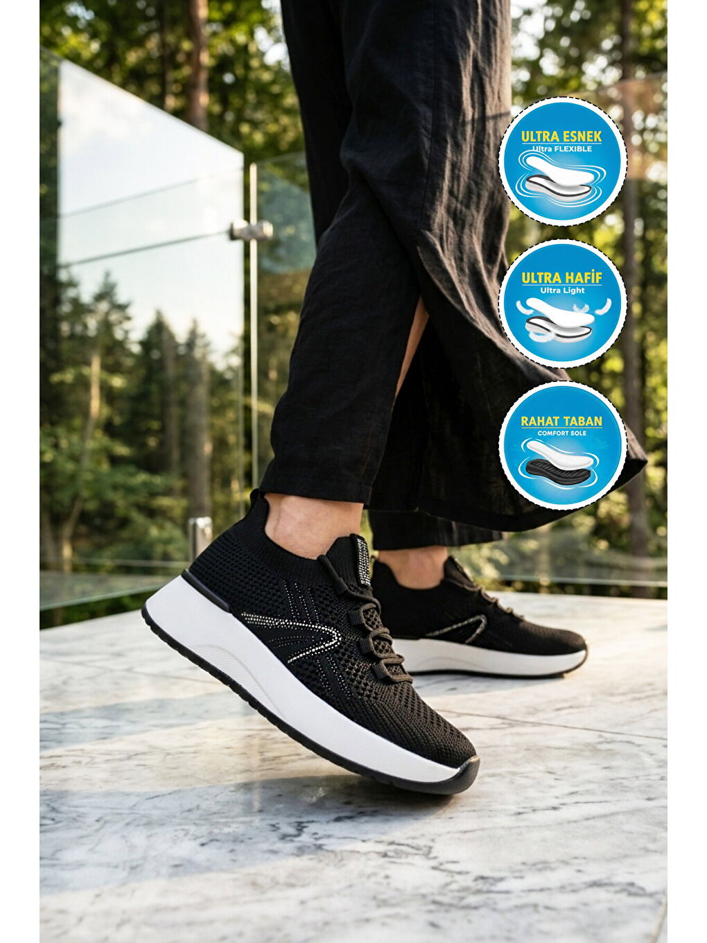 Siyah Anorak Hafif Bağcıklı Kadın Casual Ayakkabı 2058 G-2