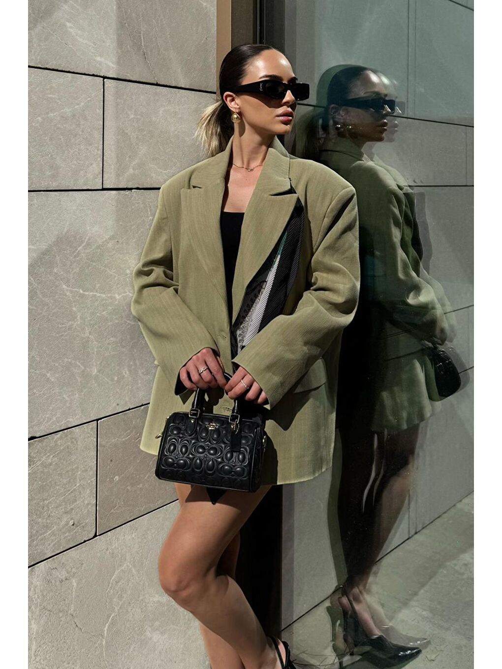 Çağla Yeşili Keten Blazer Kadın Ceket Mg2443-5