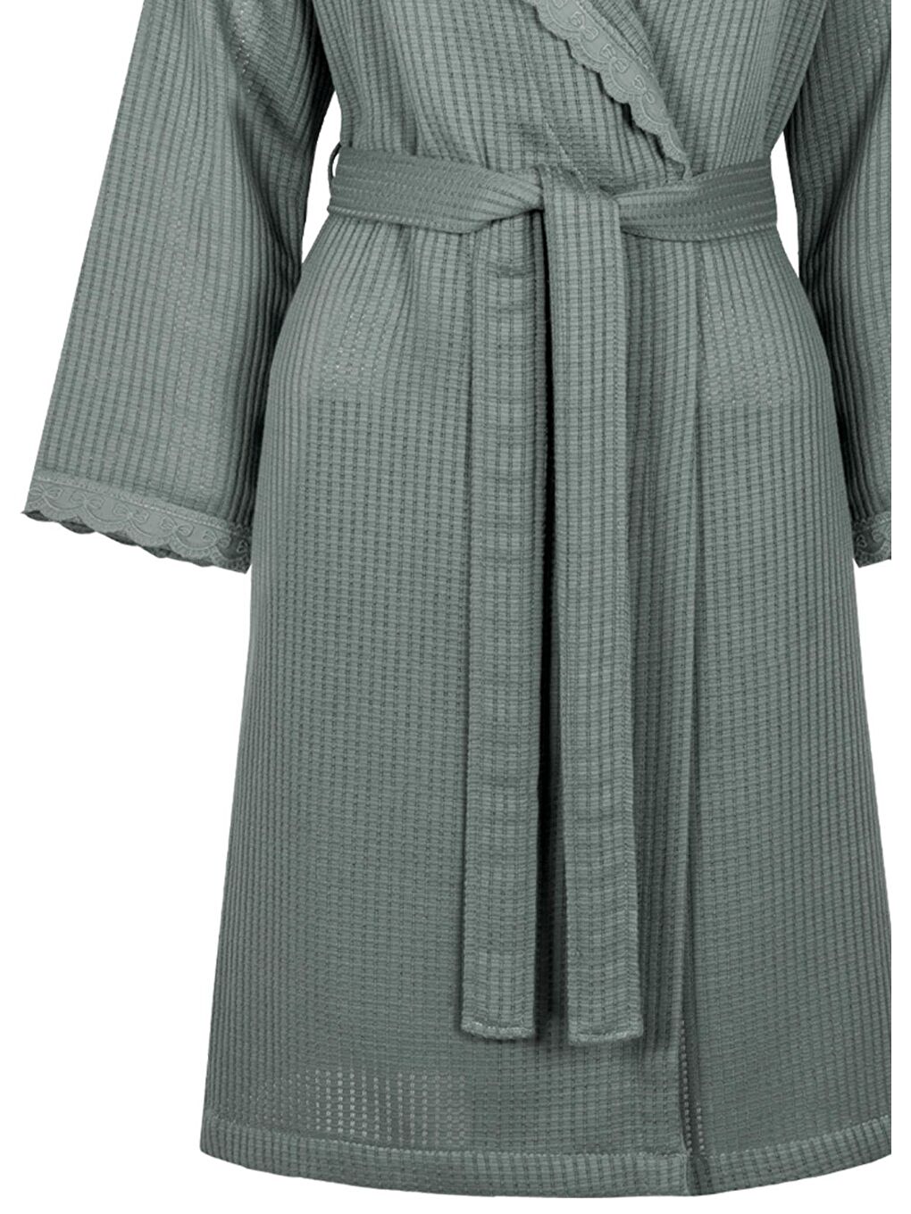 Alessa Kadın Pike Bornoz %100 Organik Pamuk Jakarlı Yeşil-3