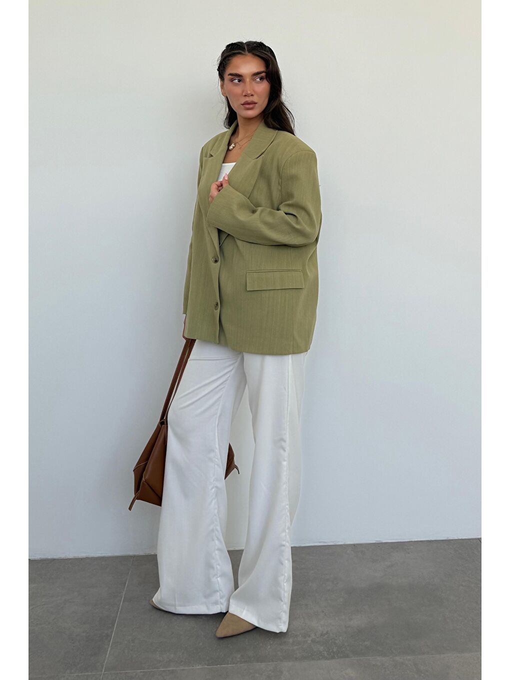 Çağla Yeşili Keten Blazer Kadın Ceket Mg2443-7