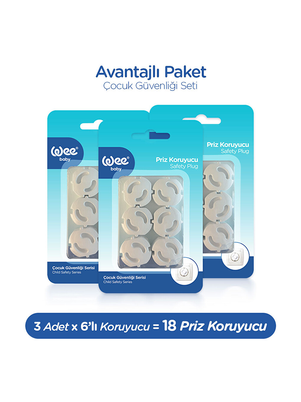 Priz Koruyucu 6’lı – Bebek Çocuk Güvenlik Priz Kapağı (6x3= 18 Adet)-5