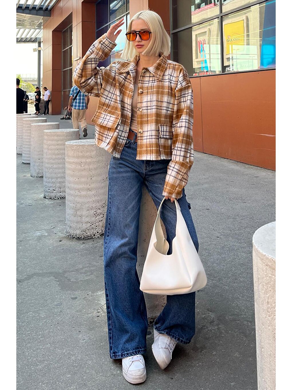 Kahverengi Camel Düğmeli Gömlek Yaka Oduncu Kısa Ceket Mg2181-4