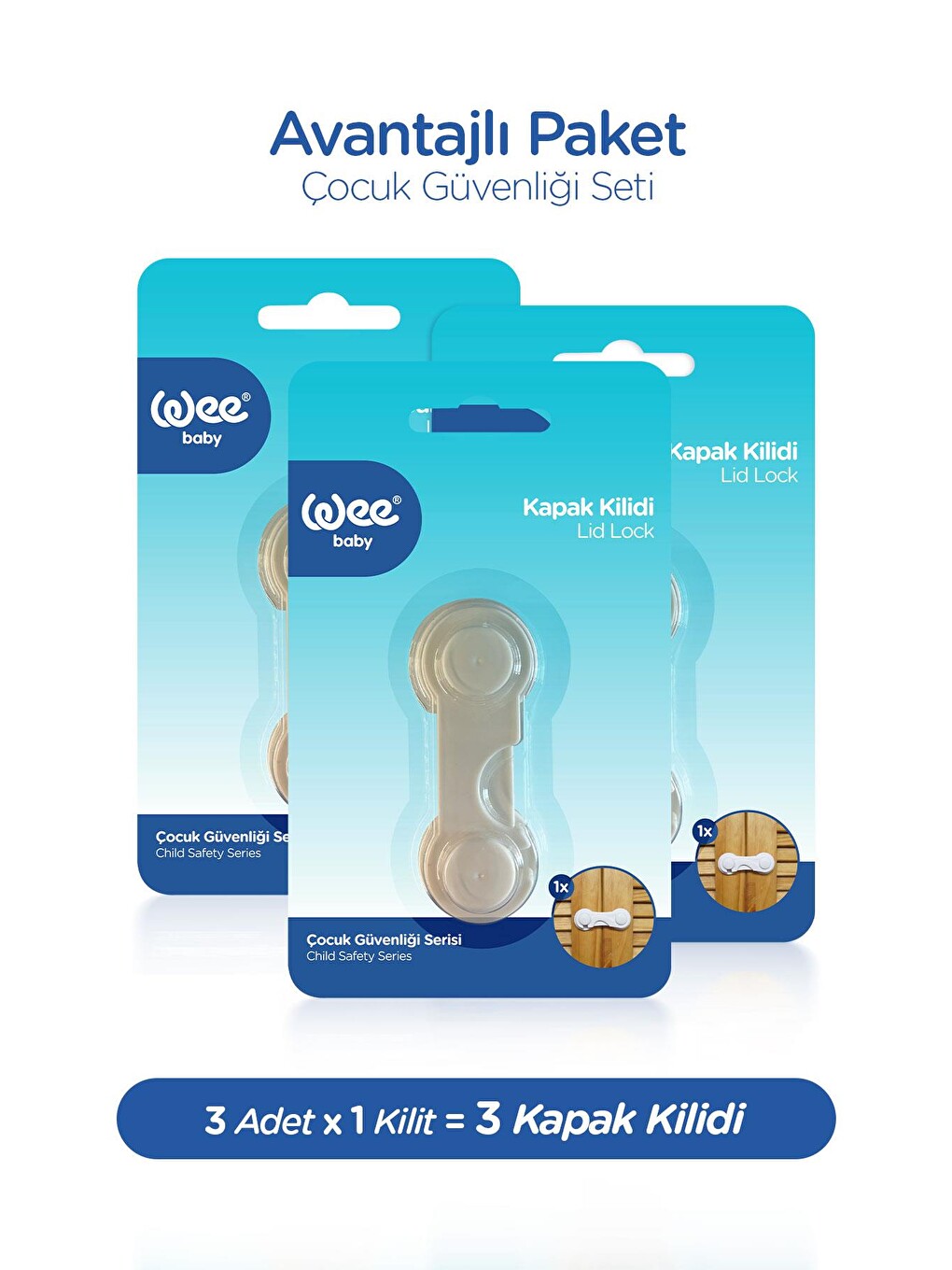Dolap Kapak Kilidi – Bebek Çocuk Güvenlik Kilidi (3 Adet)-1