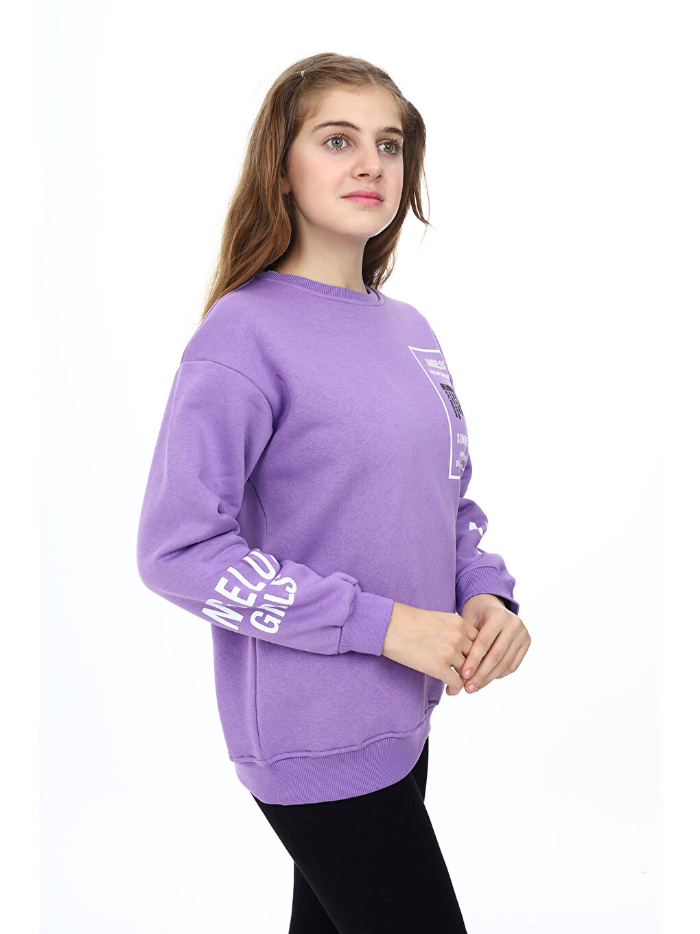 angelos Mor Kız Çocuk Yaka ve Bilek Baskılı 3 İplik Sweatshirt Px492.3