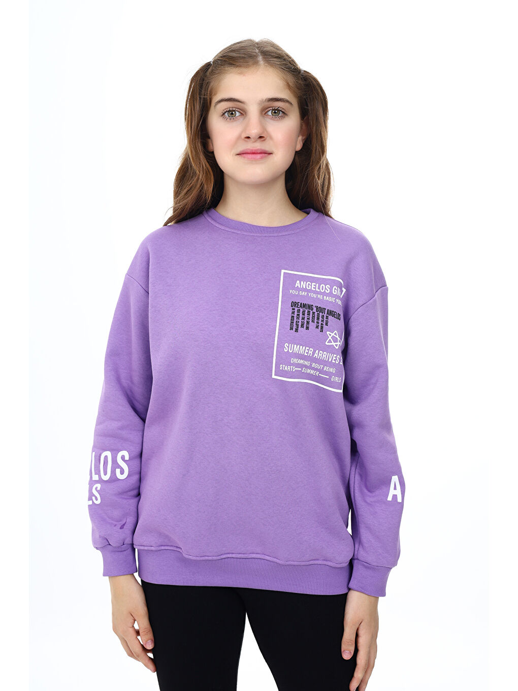 angelos Mor Kız Çocuk Yaka ve Bilek Baskılı 3 İplik Sweatshirt Px492.3 - 2