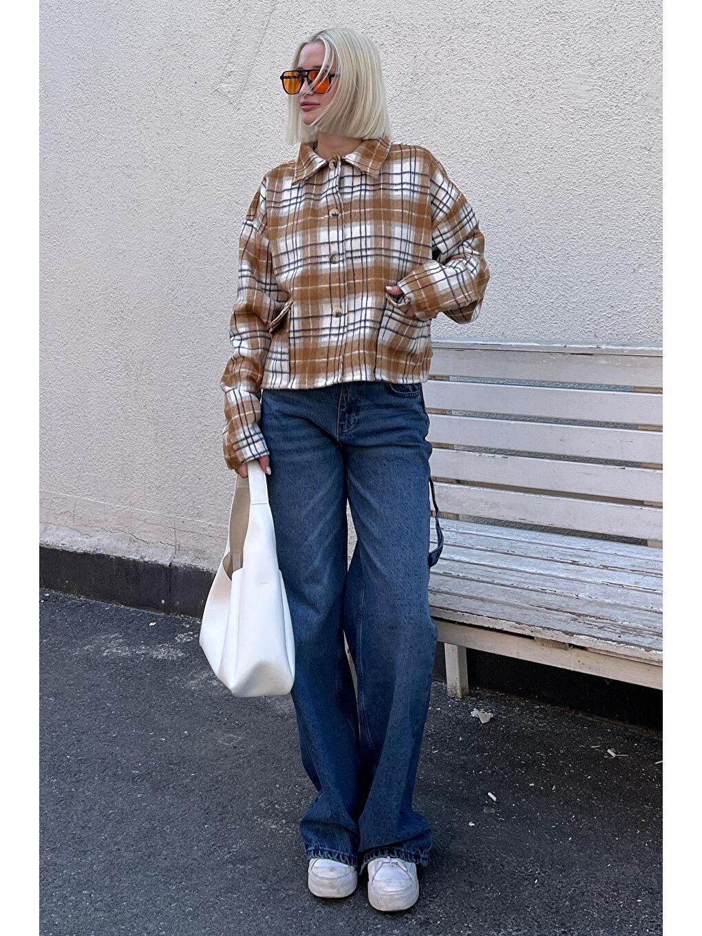 Kahverengi Camel Düğmeli Gömlek Yaka Oduncu Kısa Ceket Mg2181-5