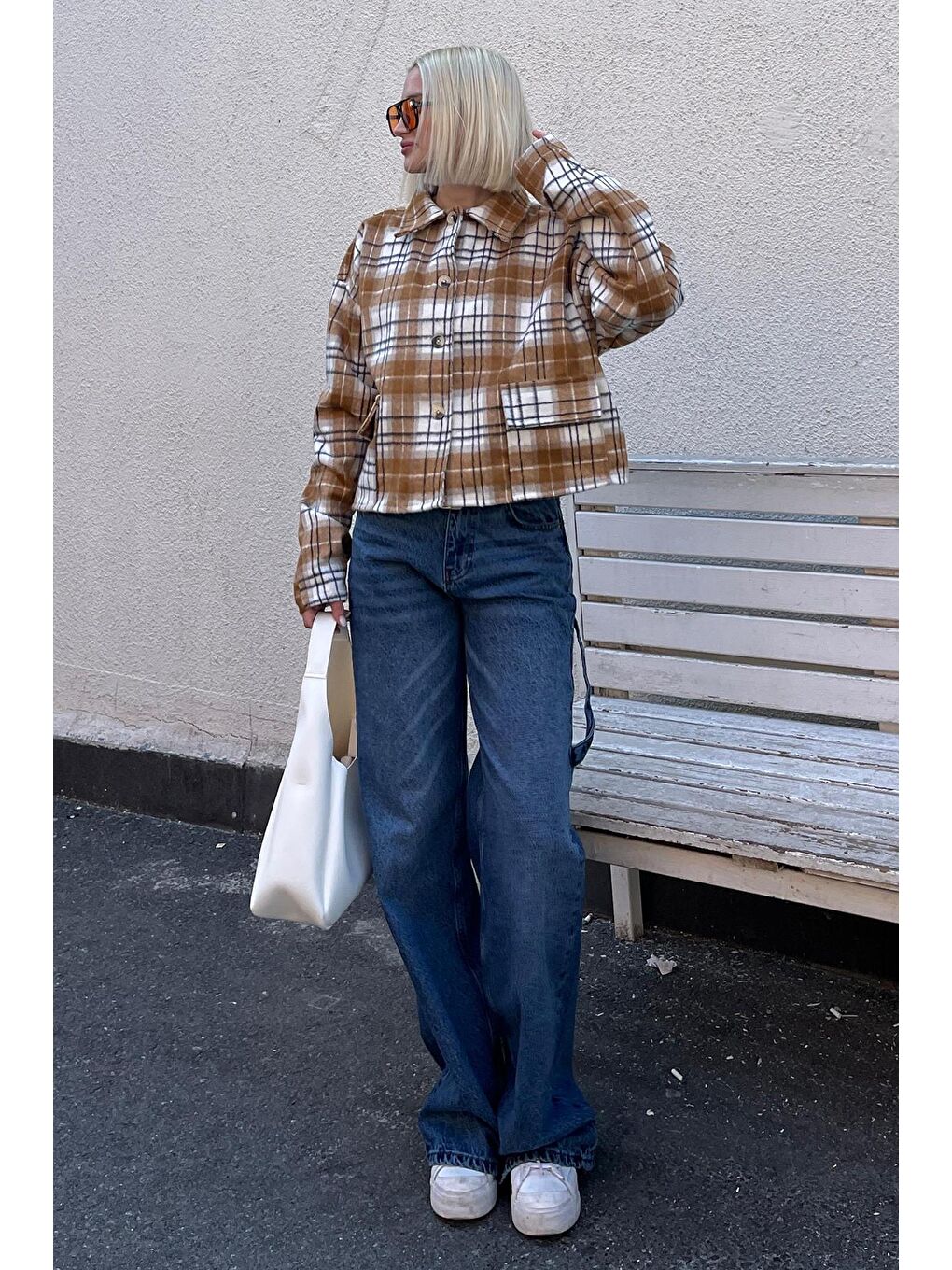 Kahverengi Camel Düğmeli Gömlek Yaka Oduncu Kısa Ceket Mg2181-6