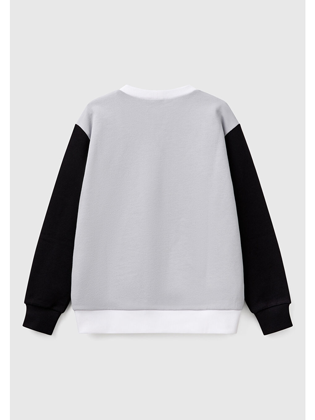 Erkek Çocuk Gri Benetton Logo Baskılı Bisiklet Yaka Sweatshirt-1