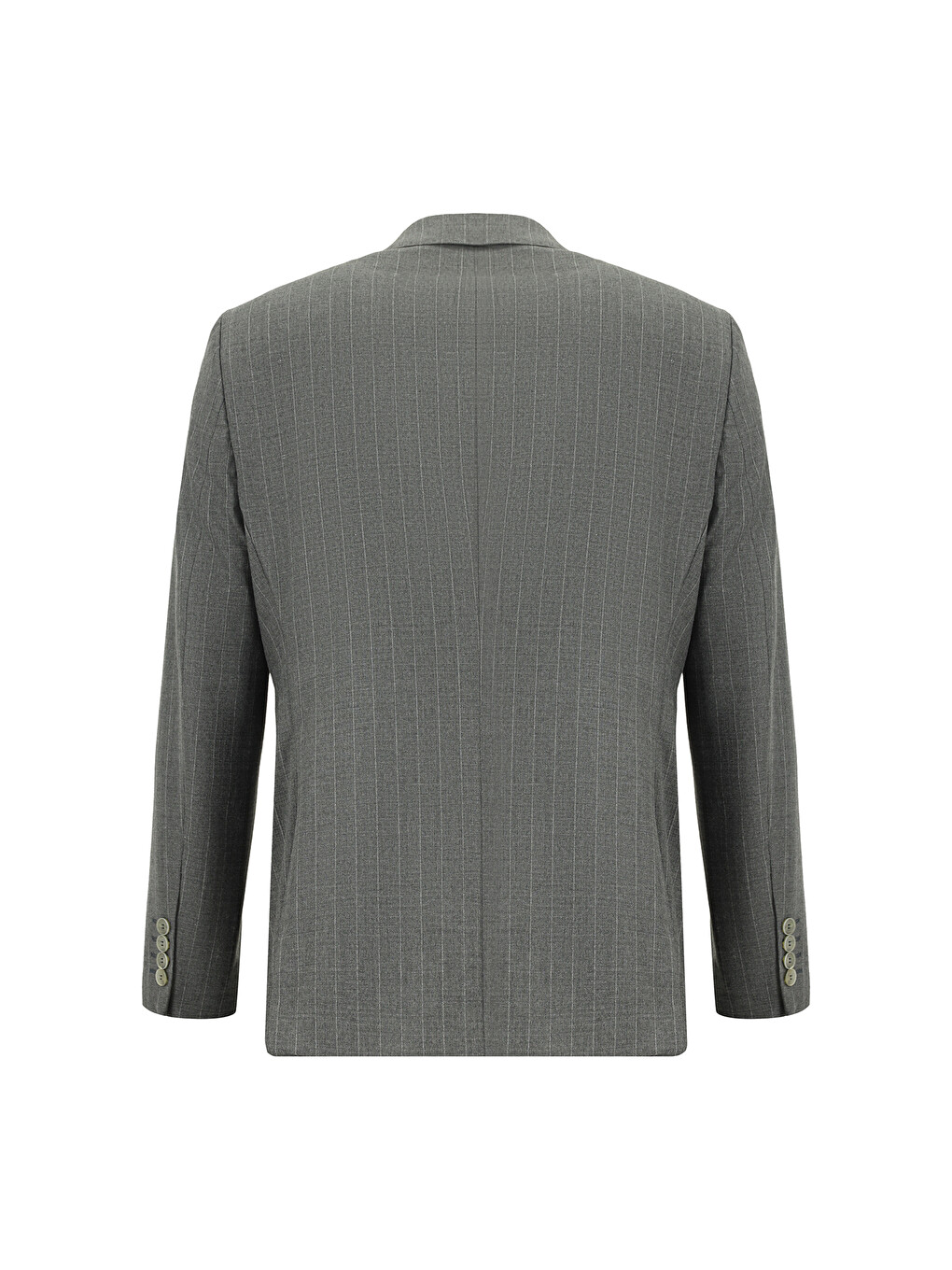 Gri Slim Fit Dar Kesim Çizgili Kruvaze Takım Elbise-2
