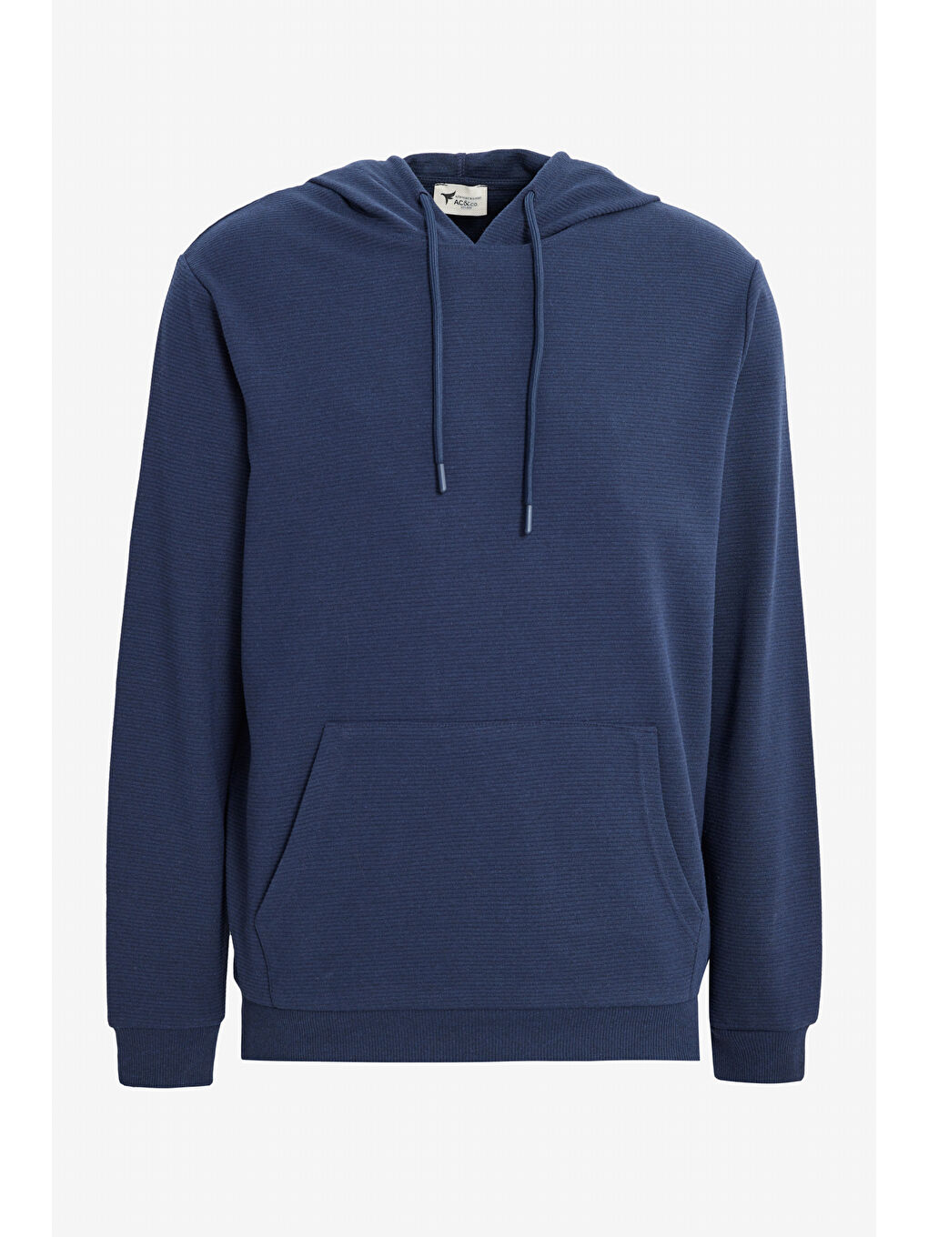 Erkek Lacivert 2 İplik Sıcak Tutan Standart Fit Normal Kesim Kapüşonlu Dokulu Cepli Sweatshirt-5