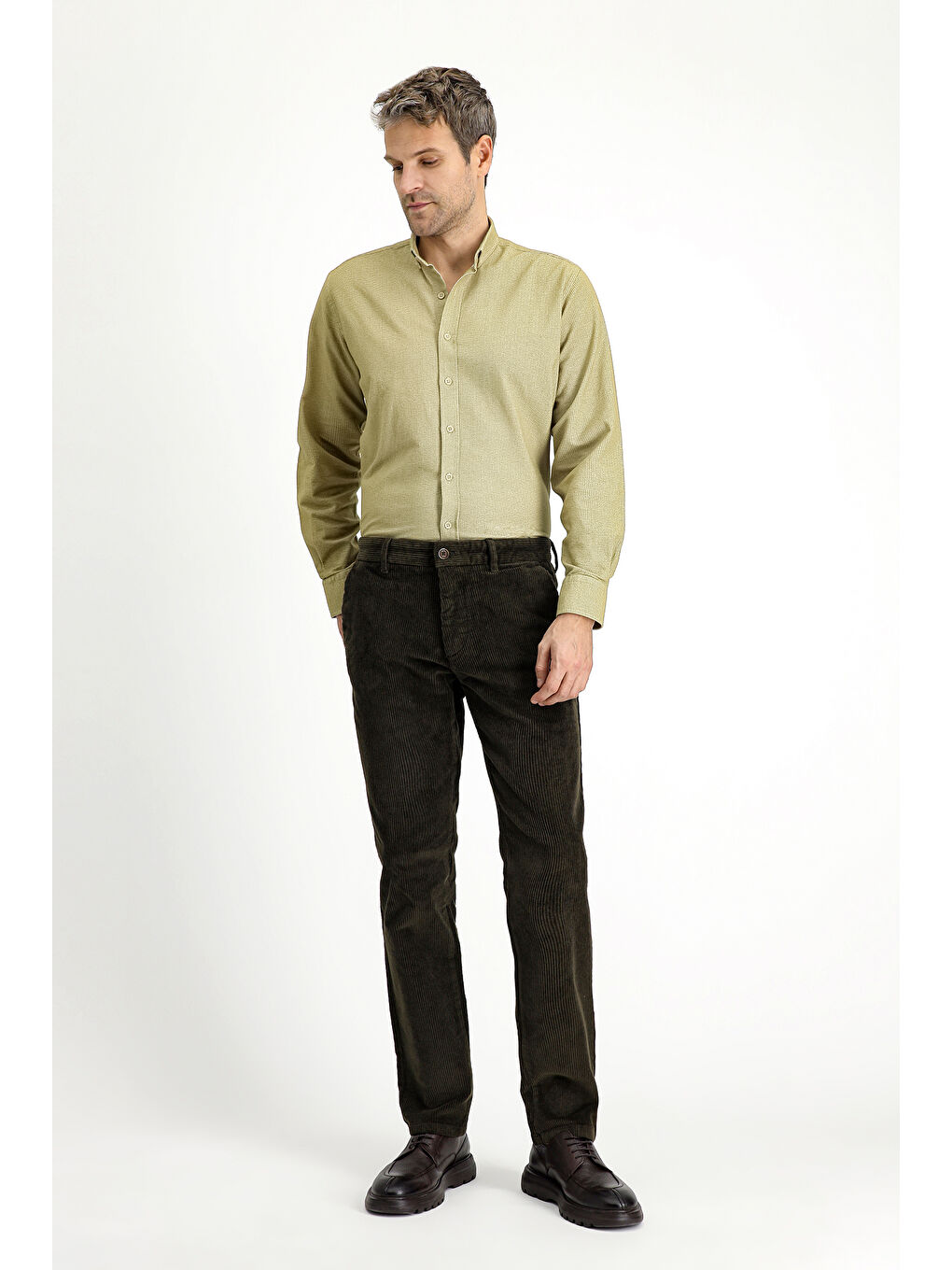 Sarı Uzun Kol Regular Fit Desenli Spor Pamuk Düğmeli Yaka %100 Pamuk Gömlek