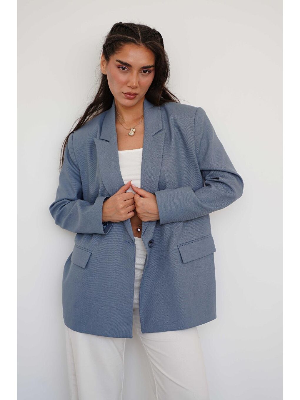 İndigo Oversize Blazer Kadın Ceket Mg2445-1