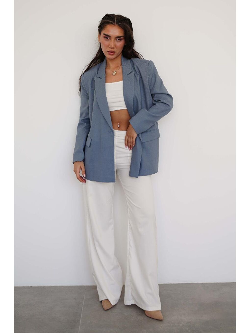 İndigo Oversize Blazer Kadın Ceket Mg2445-2