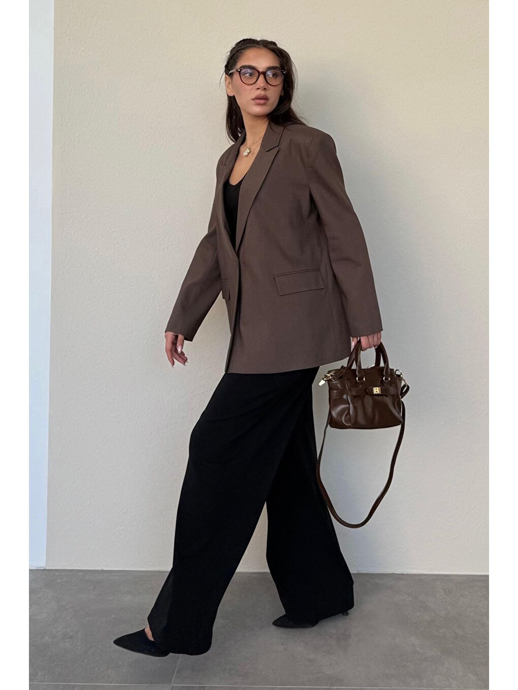 Kahverengi Oversize Blazer Kadın Ceket Mg2445-3