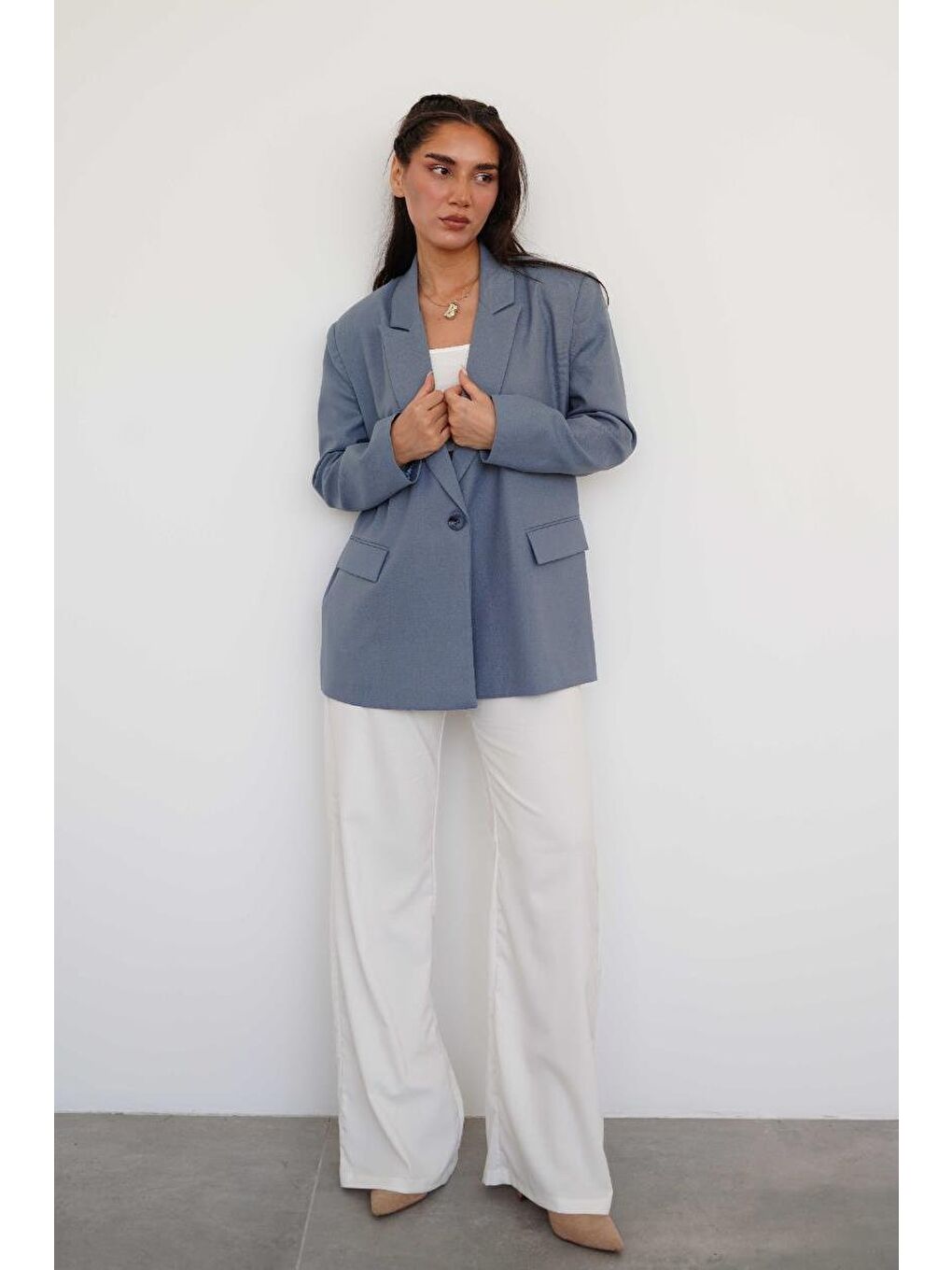 İndigo Oversize Blazer Kadın Ceket Mg2445-3