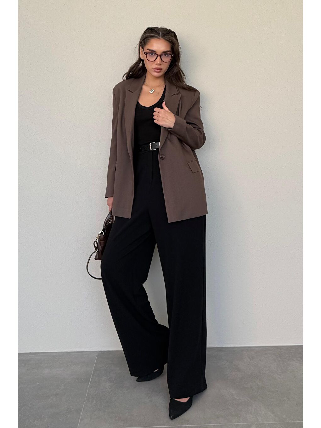 Kahverengi Oversize Blazer Kadın Ceket Mg2445-4