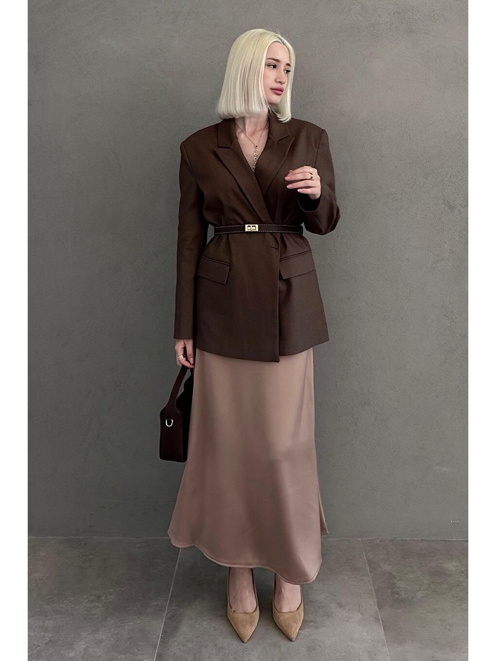 Kahverengi Oversize Blazer Kadın Ceket Mg2445-5