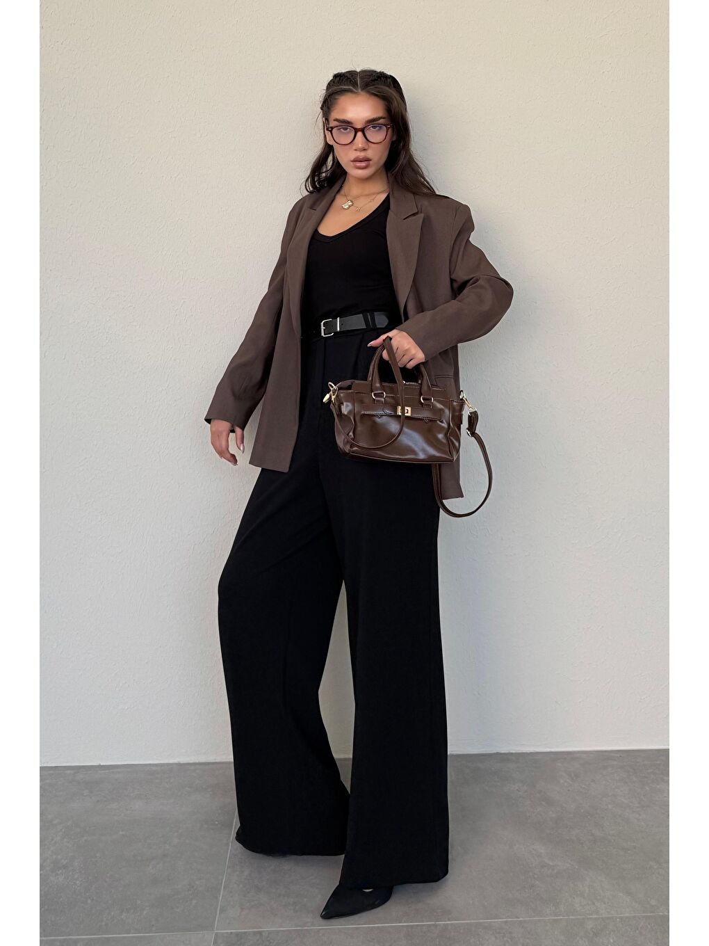 Kahverengi Oversize Blazer Kadın Ceket Mg2445-6