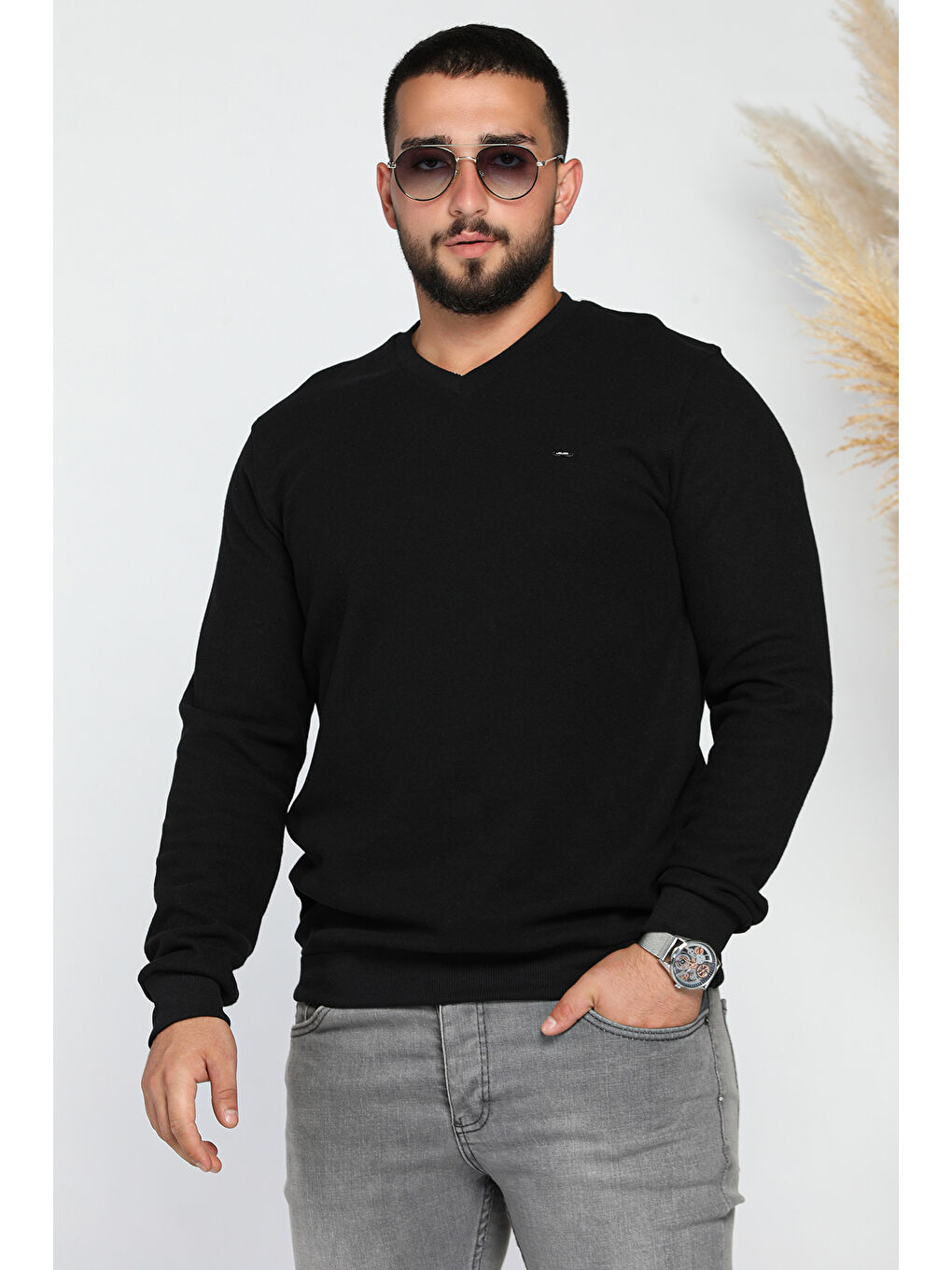 Mishar İtalia Siyah Erkek V Yaka Selanik Sweatshirt - 1