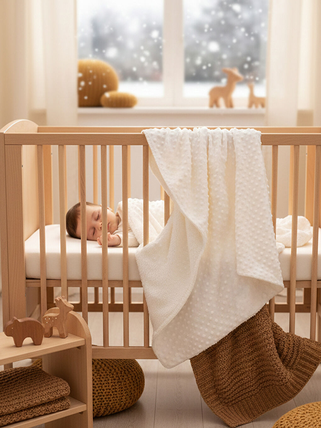 Welsoft Çift Katlı Nohutlu Bebek Battaniyesi Ekru-1