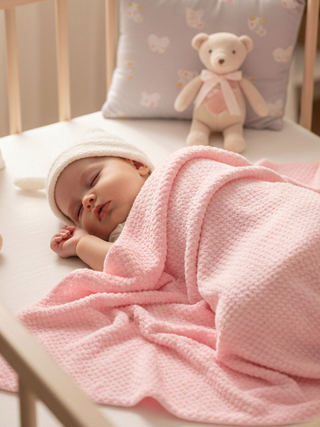 %100 Welsoft Jakarlı Bebek Battaniyesi Pembe