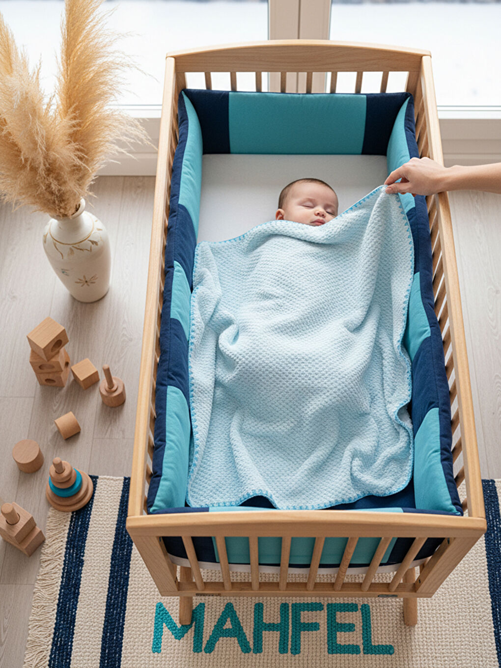 %100 Welsoft Jakarlı Bebek Battaniyesi Mavi