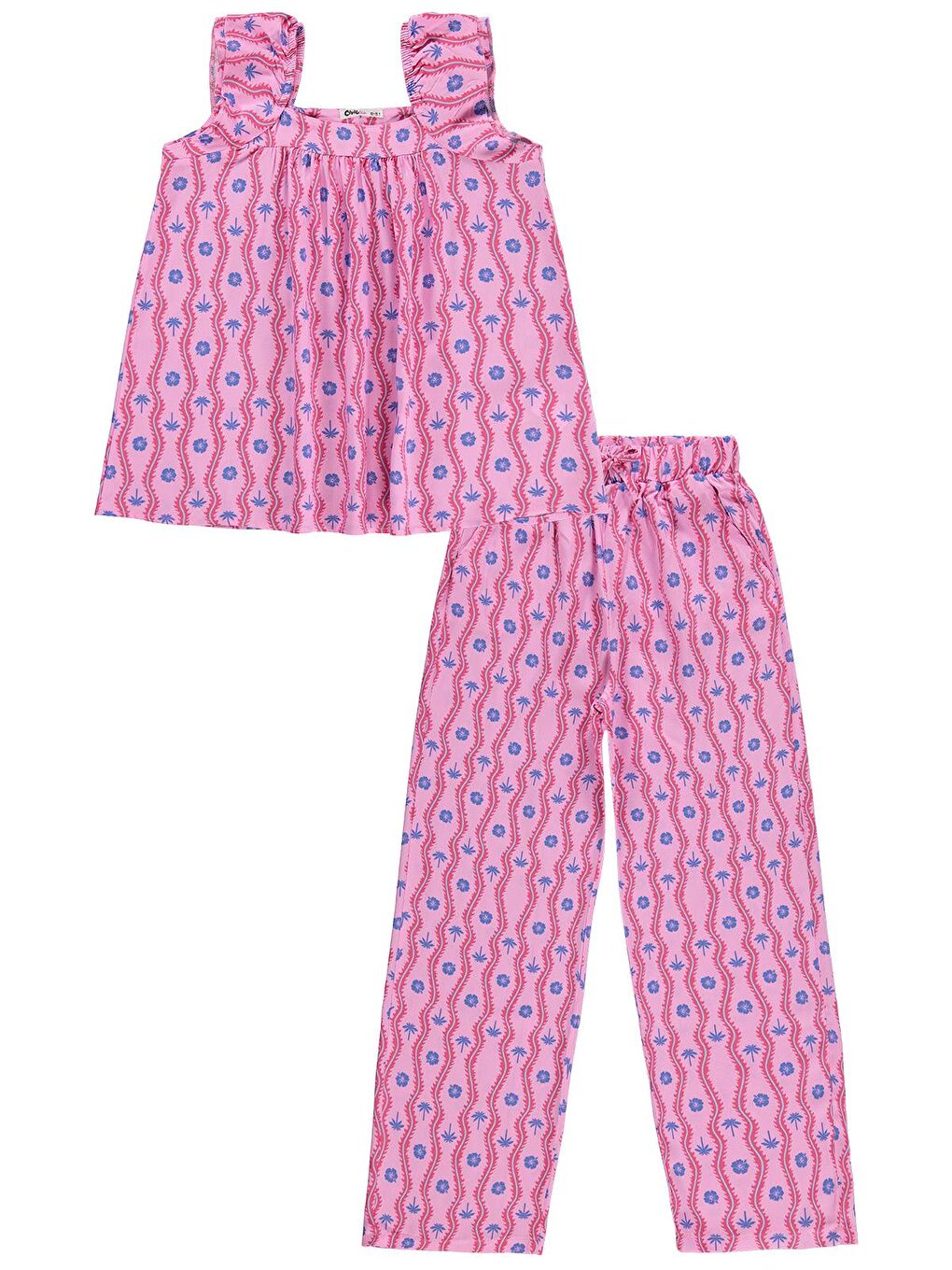 Girls Palmiye Desenli 10-13 Yaş Takım - Lila-1