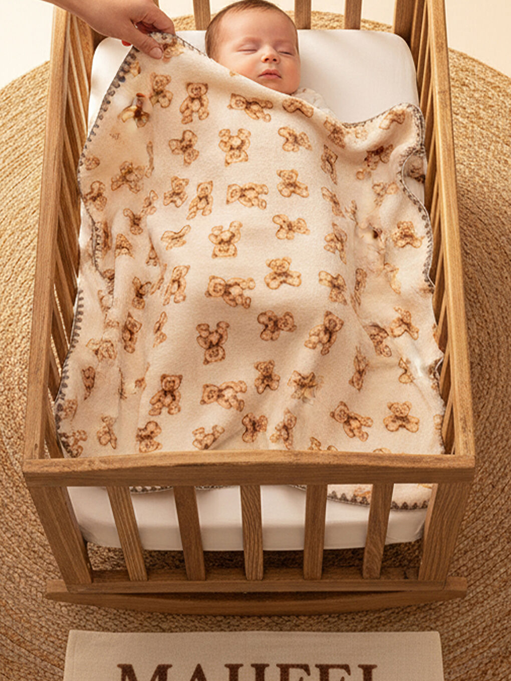 Ekru %100 Welsoft Ayıcık Baskılı Bebek Battaniyesi-2