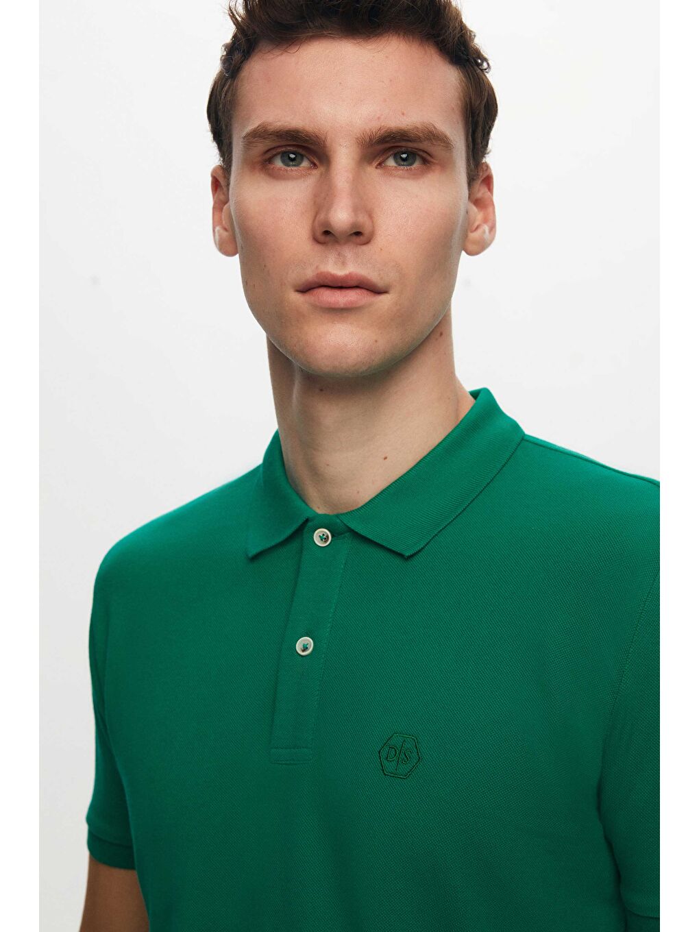 Regular Fit Yeşil %100 Pamuklu Uzun Ömürlü Kıvrılmaz Polo Yaka Nakışlı T-Shirt-2
