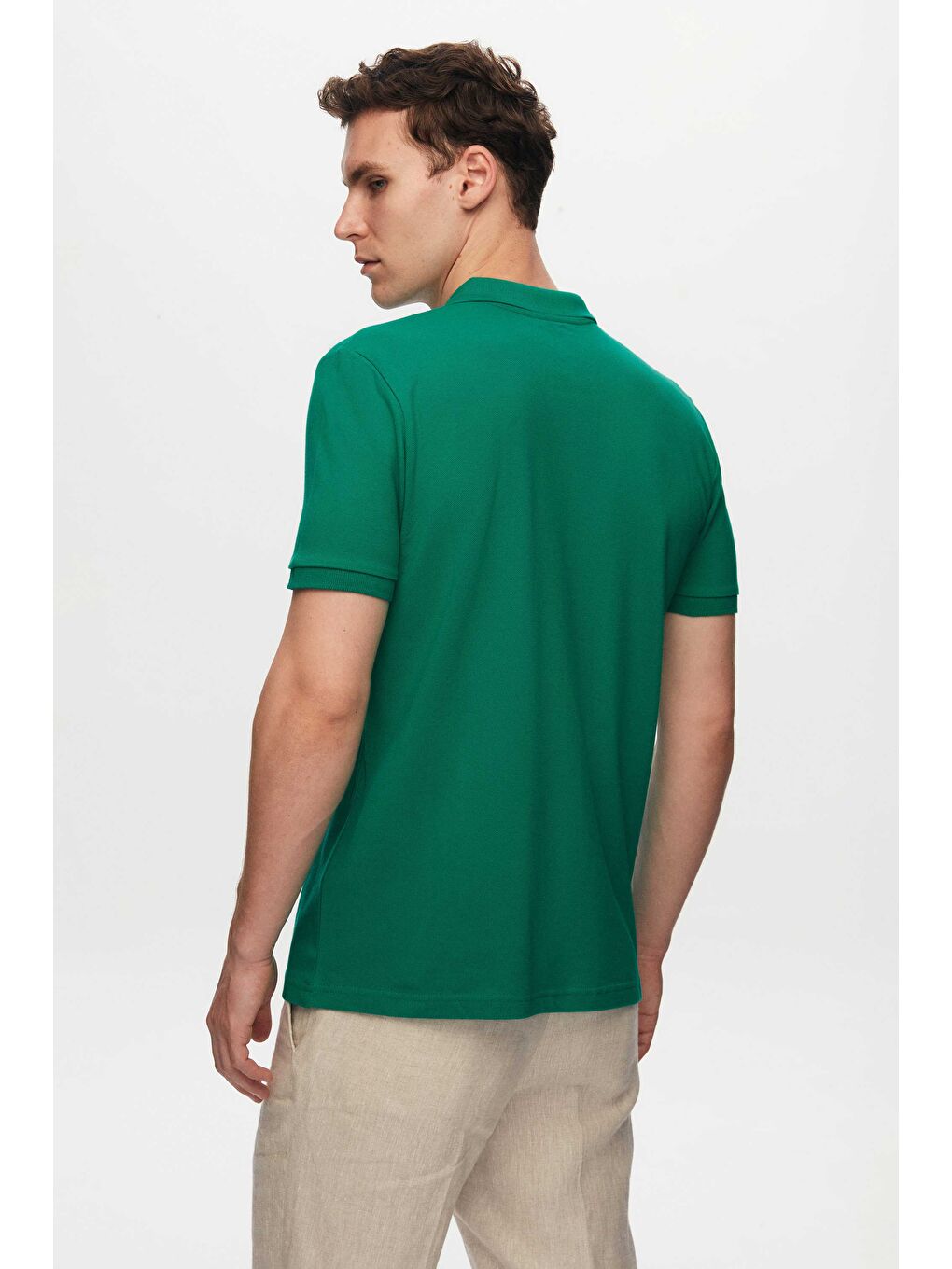 Regular Fit Yeşil %100 Pamuklu Uzun Ömürlü Kıvrılmaz Polo Yaka Nakışlı T-Shirt-3
