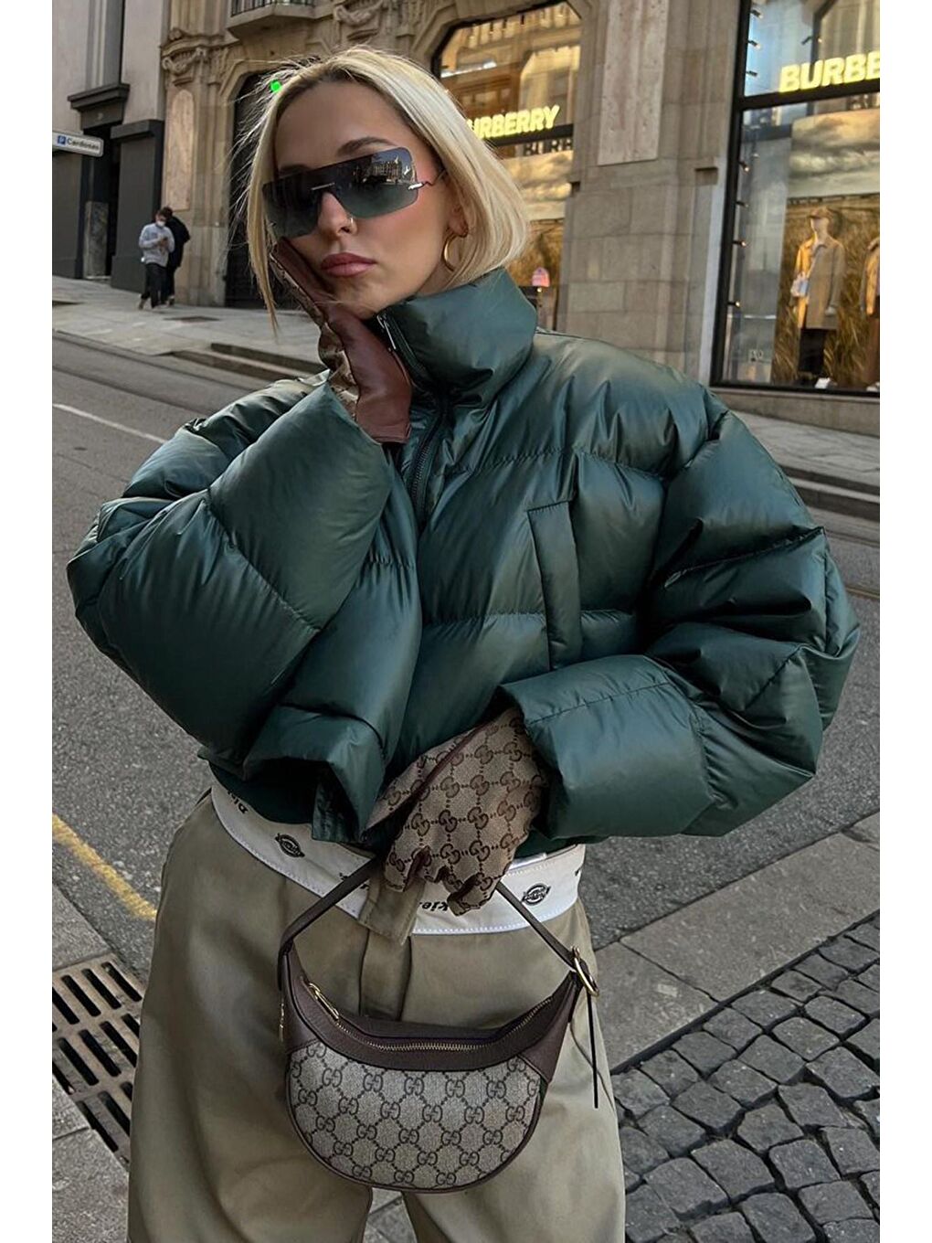 Koyu Yeşil Fermuar Detaylı Kısaltılabilir Şişme Mont MG1398-3