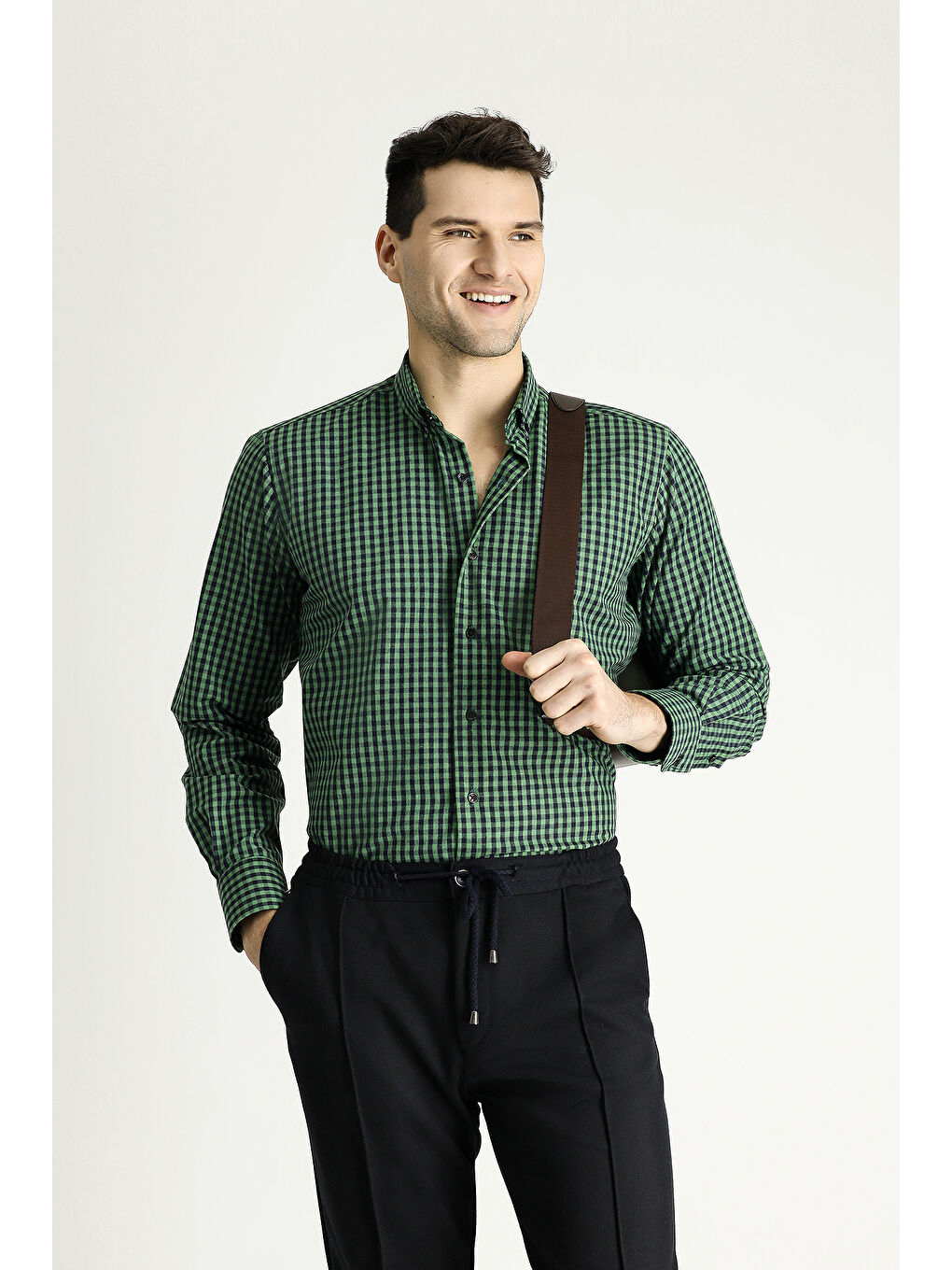 Yeşil Uzun Kol Regular Fit Oduncu Ekose Pamuklu Kolay Ütülenebilir Düğmeli Yaka Gömlek