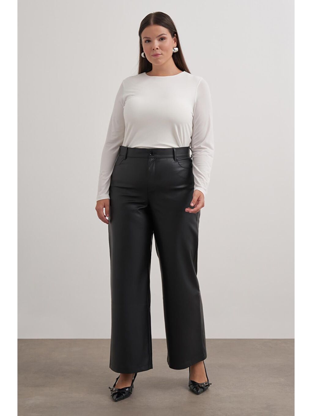 Siyah Suni Deri Pantolon-1