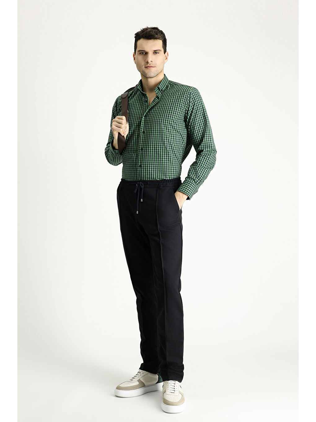 Yeşil Uzun Kol Regular Fit Oduncu Ekose Pamuklu Kolay Ütülenebilir Düğmeli Yaka Gömlek-1