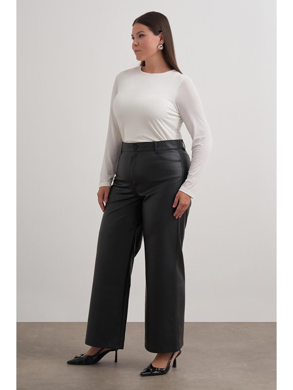 Siyah Suni Deri Pantolon-3