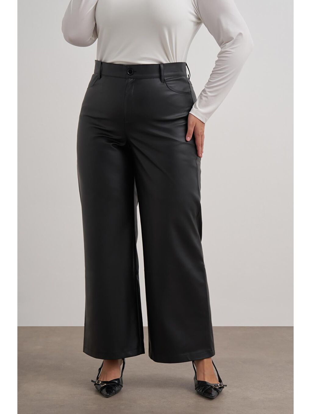 Siyah Suni Deri Pantolon-4