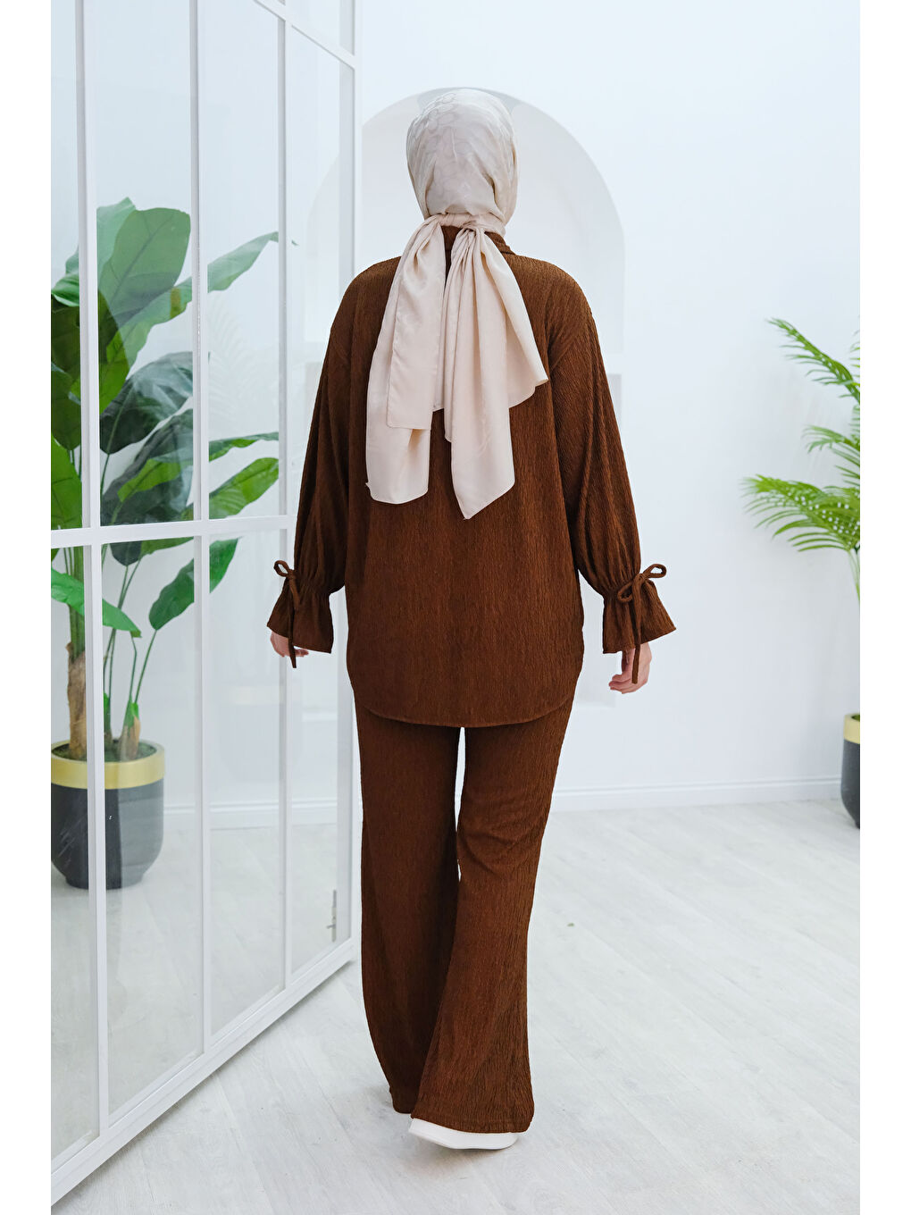 Kol Fırfır Detay Bürümcük İkili Takım Kahverengi-1