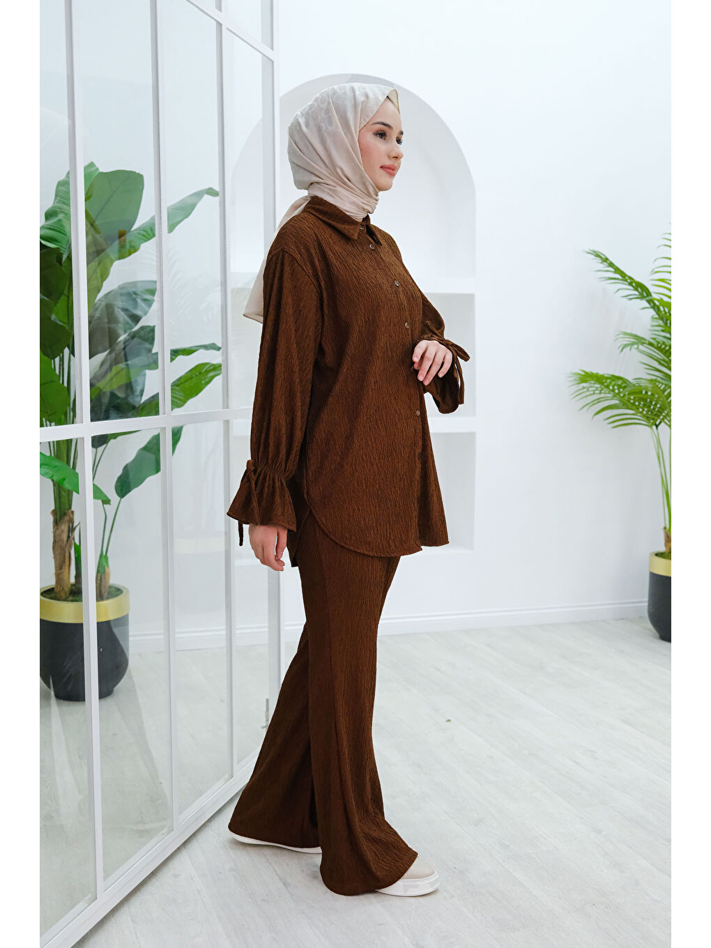 Kol Fırfır Detay Bürümcük İkili Takım Kahverengi-2