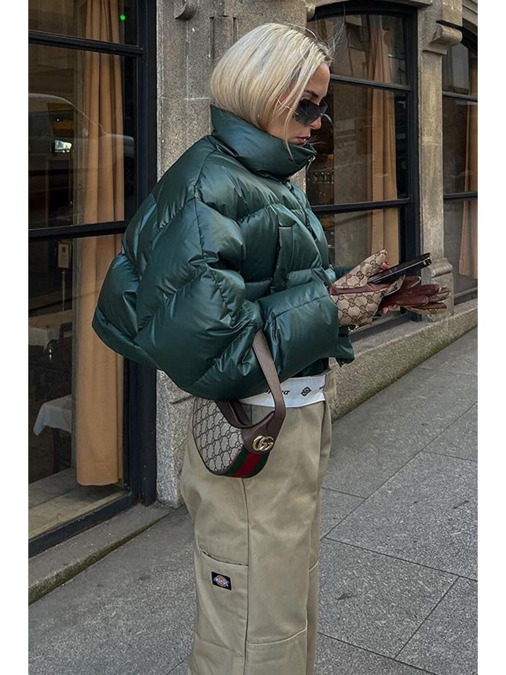 Koyu Yeşil Fermuar Detaylı Kısaltılabilir Şişme Mont MG1398-5