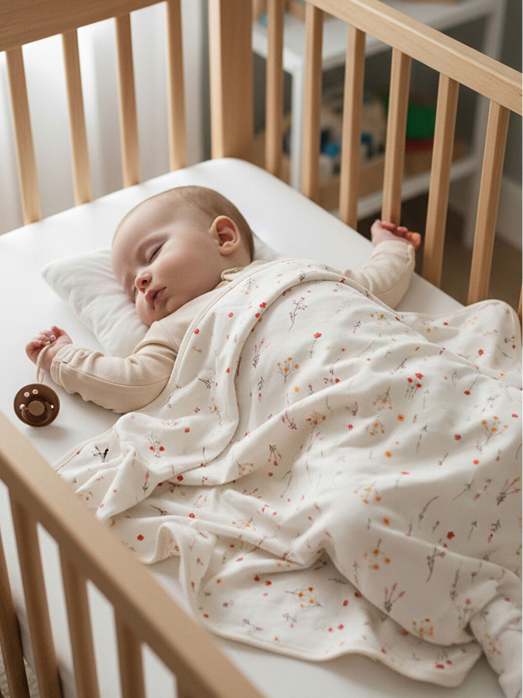 Ekru %100 Pamuklu Dallı Çiçek Baskılı Bebek Battaniyesi-2