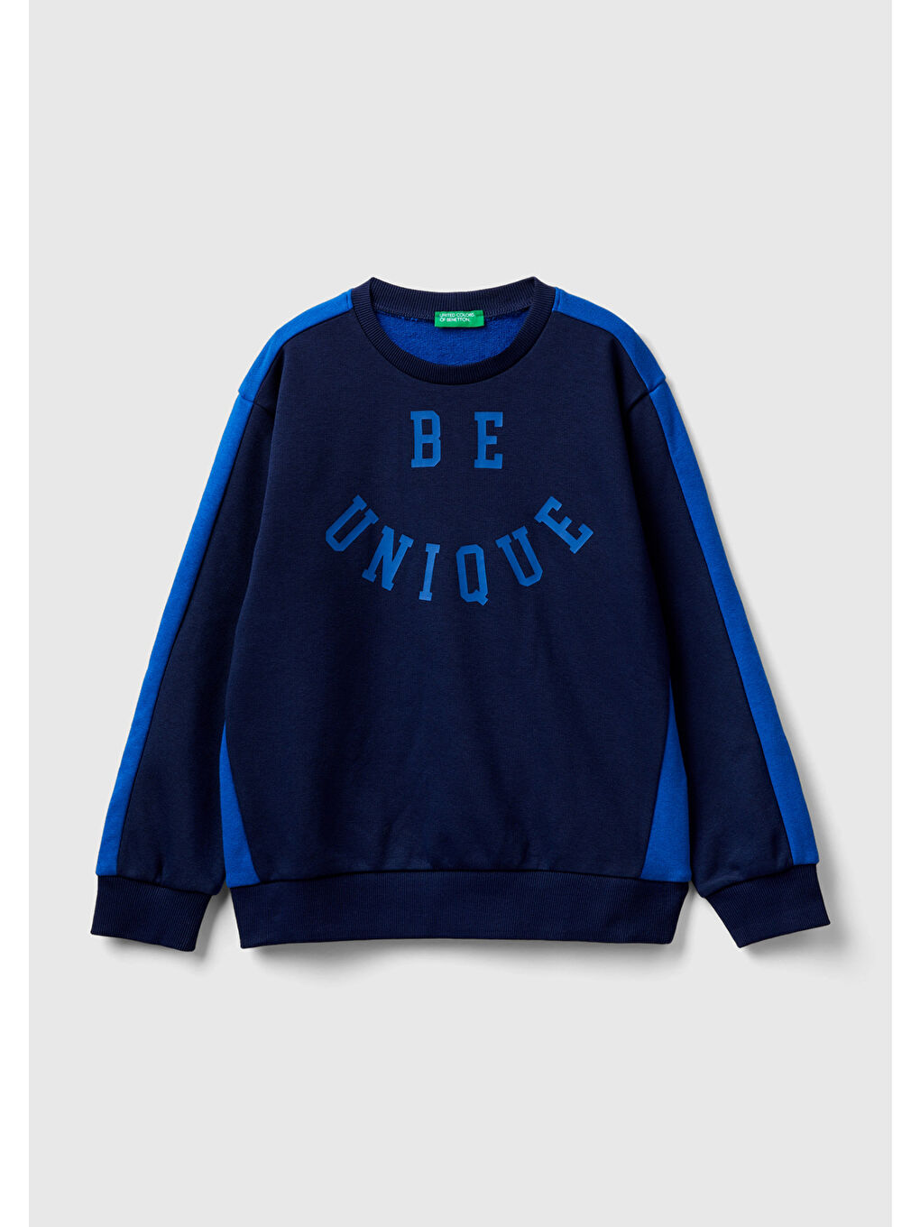 Erkek Çocuk Lacivert Slogan Baskılı Yanı Şeritli Renk Bloklu Sweatshirt