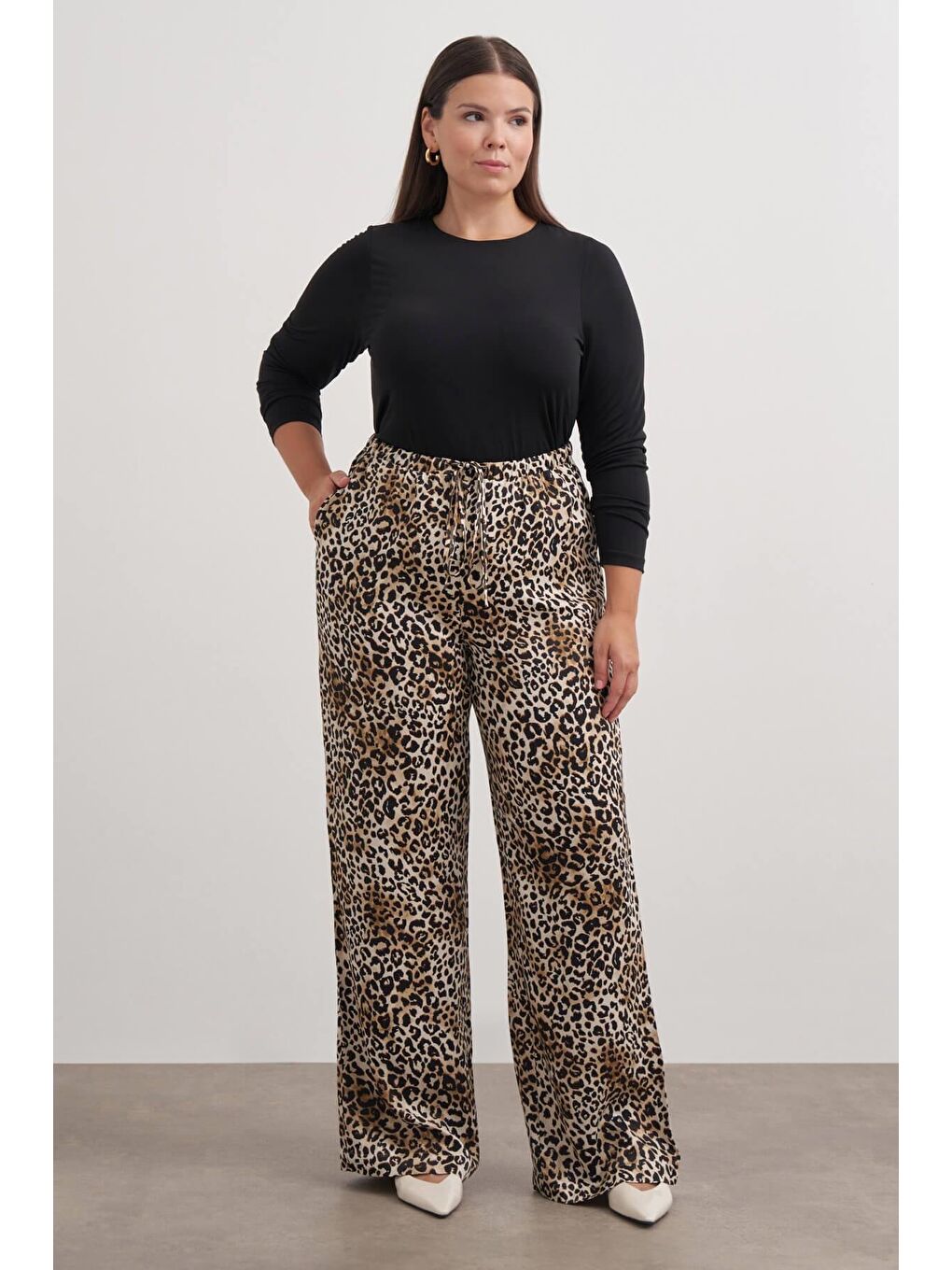 Mylinemoda Kahverengi Beli Lastikli Leopar Desenli Pantolon