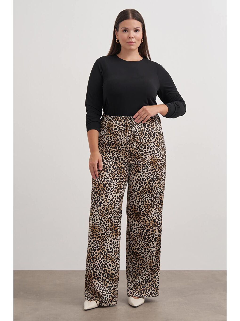 Mylinemoda Kahverengi Beli Lastikli Leopar Desenli Pantolon - 1